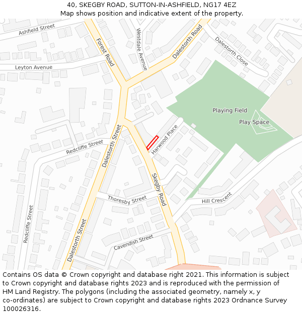 40, SKEGBY ROAD, SUTTON-IN-ASHFIELD, NG17 4EZ: Location map and indicative extent of plot