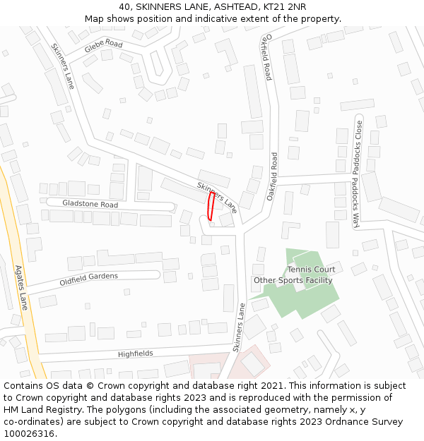 40, SKINNERS LANE, ASHTEAD, KT21 2NR: Location map and indicative extent of plot
