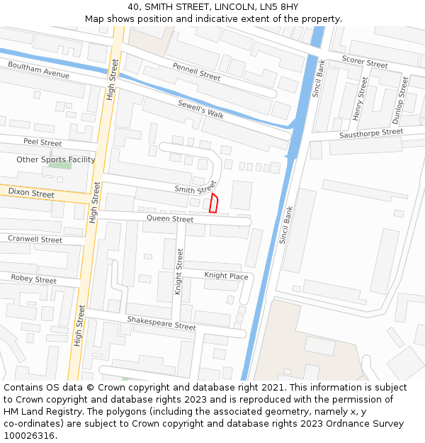 40, SMITH STREET, LINCOLN, LN5 8HY: Location map and indicative extent of plot