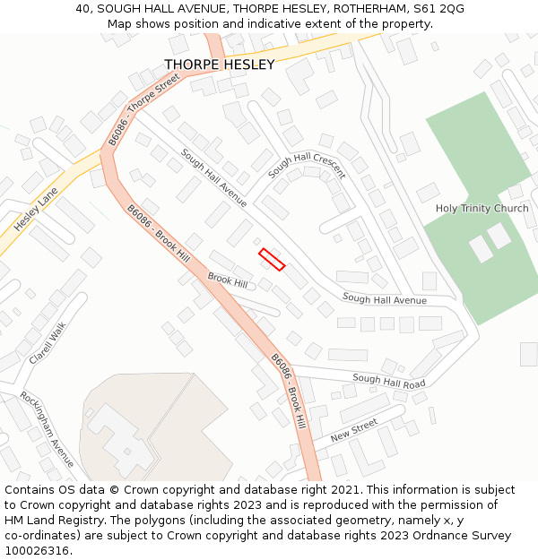 40, SOUGH HALL AVENUE, THORPE HESLEY, ROTHERHAM, S61 2QG: Location map and indicative extent of plot