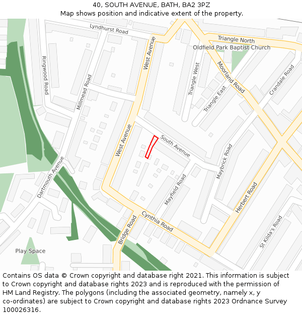 40, SOUTH AVENUE, BATH, BA2 3PZ: Location map and indicative extent of plot