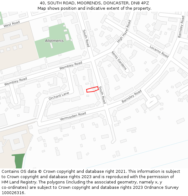 40, SOUTH ROAD, MOORENDS, DONCASTER, DN8 4PZ: Location map and indicative extent of plot