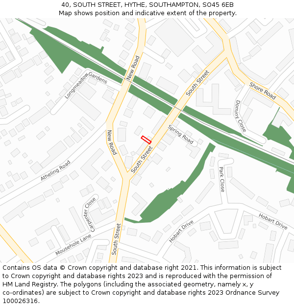 40, SOUTH STREET, HYTHE, SOUTHAMPTON, SO45 6EB: Location map and indicative extent of plot