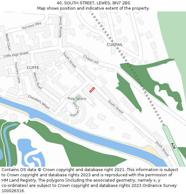 40, SOUTH STREET, LEWES, BN7 2BS: Location map and indicative extent of plot