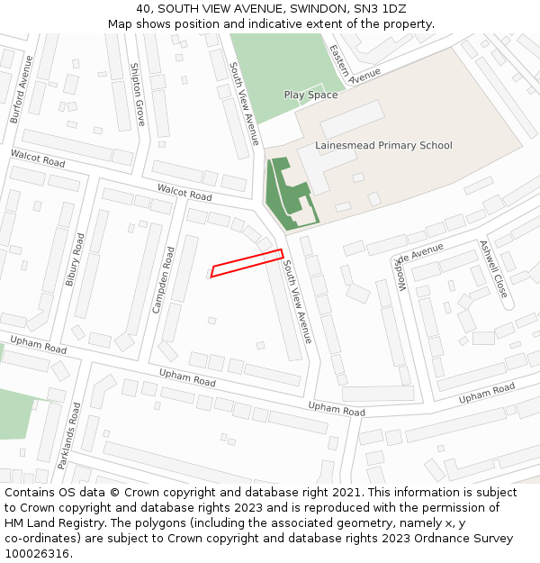 40, SOUTH VIEW AVENUE, SWINDON, SN3 1DZ: Location map and indicative extent of plot