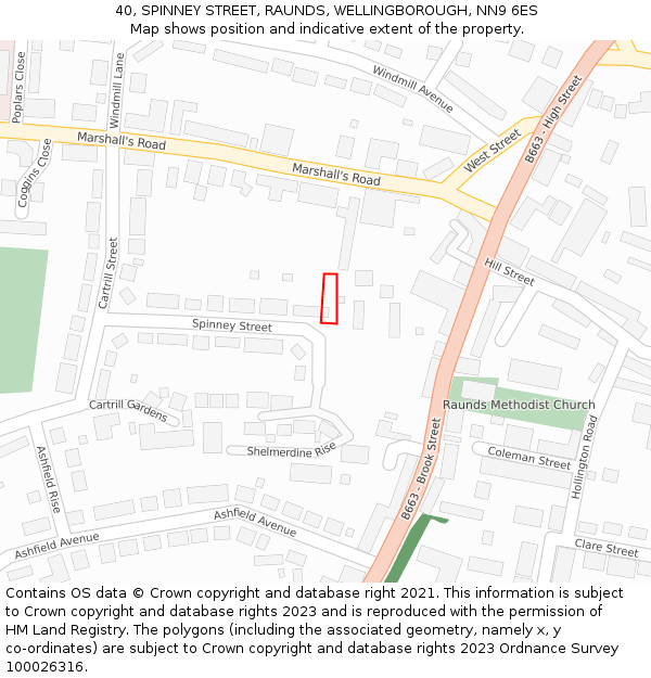 40, SPINNEY STREET, RAUNDS, WELLINGBOROUGH, NN9 6ES: Location map and indicative extent of plot