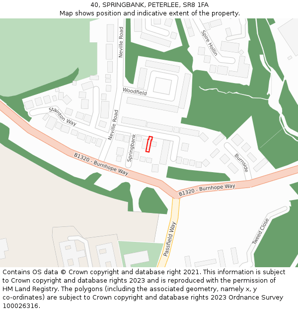 40, SPRINGBANK, PETERLEE, SR8 1FA: Location map and indicative extent of plot