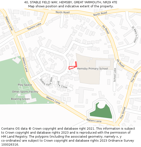 40, STABLE FIELD WAY, HEMSBY, GREAT YARMOUTH, NR29 4TE: Location map and indicative extent of plot