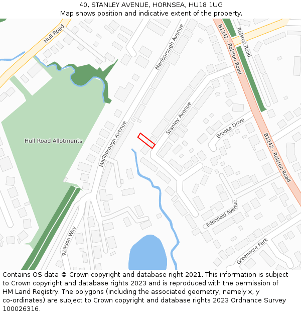 40, STANLEY AVENUE, HORNSEA, HU18 1UG: Location map and indicative extent of plot