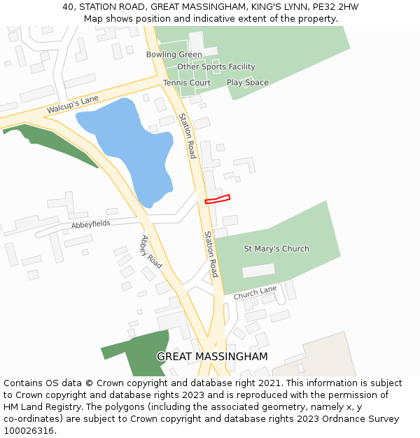 40, STATION ROAD, GREAT MASSINGHAM, KING'S LYNN, PE32 2HW: Location map and indicative extent of plot