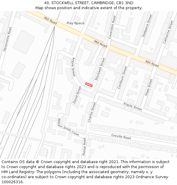 40, STOCKWELL STREET, CAMBRIDGE, CB1 3ND: Location map and indicative extent of plot