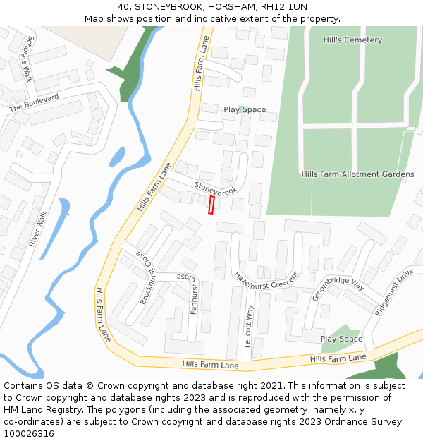 40, STONEYBROOK, HORSHAM, RH12 1UN: Location map and indicative extent of plot