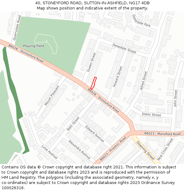 40, STONEYFORD ROAD, SUTTON-IN-ASHFIELD, NG17 4DB: Location map and indicative extent of plot