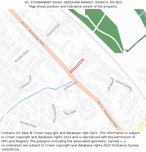 40, STOWMARKET ROAD, NEEDHAM MARKET, IPSWICH, IP6 8DS: Location map and indicative extent of plot