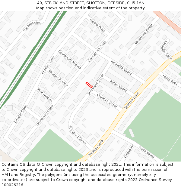 40, STRICKLAND STREET, SHOTTON, DEESIDE, CH5 1AN: Location map and indicative extent of plot