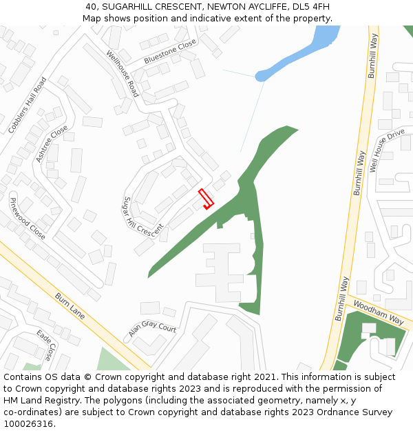 40, SUGARHILL CRESCENT, NEWTON AYCLIFFE, DL5 4FH: Location map and indicative extent of plot