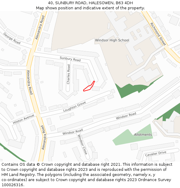 40, SUNBURY ROAD, HALESOWEN, B63 4DH: Location map and indicative extent of plot