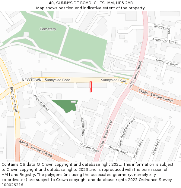 40, SUNNYSIDE ROAD, CHESHAM, HP5 2AR: Location map and indicative extent of plot