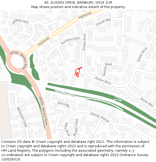 40, SUSSEX DRIVE, BANBURY, OX16 1UR: Location map and indicative extent of plot
