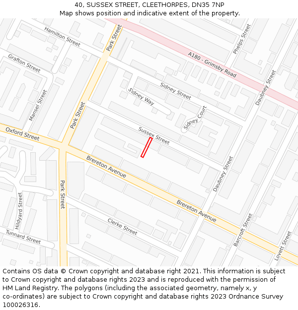 40, SUSSEX STREET, CLEETHORPES, DN35 7NP: Location map and indicative extent of plot