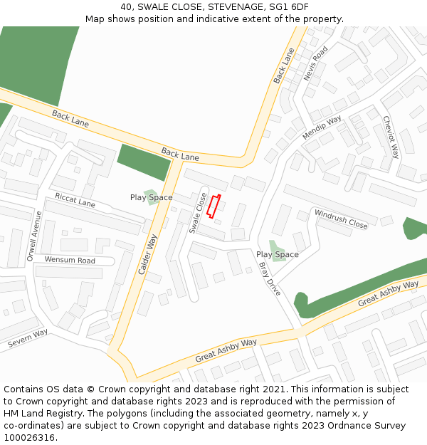 40, SWALE CLOSE, STEVENAGE, SG1 6DF: Location map and indicative extent of plot