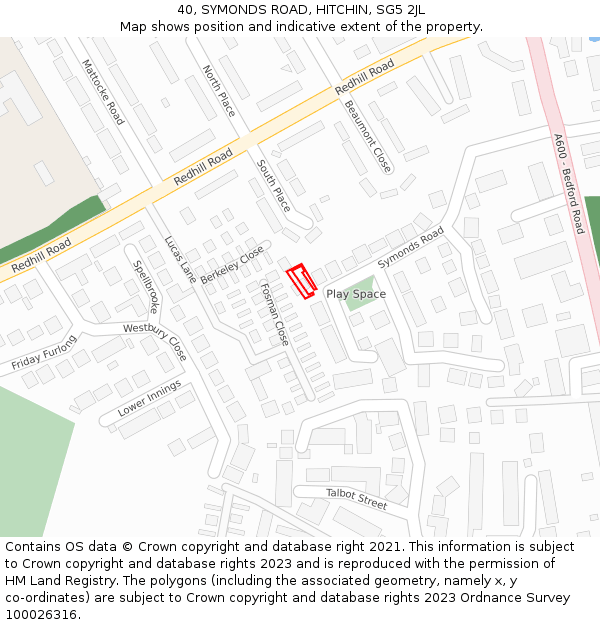40, SYMONDS ROAD, HITCHIN, SG5 2JL: Location map and indicative extent of plot
