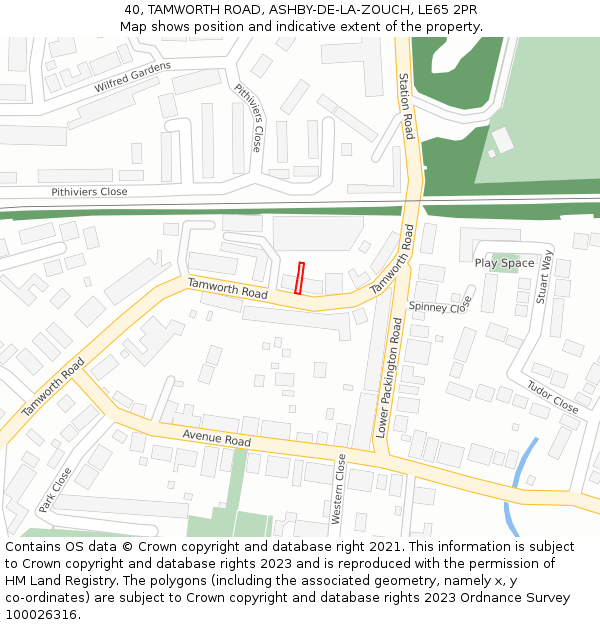 40, TAMWORTH ROAD, ASHBY-DE-LA-ZOUCH, LE65 2PR: Location map and indicative extent of plot