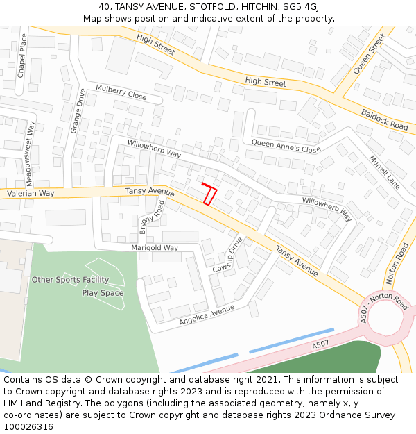 40, TANSY AVENUE, STOTFOLD, HITCHIN, SG5 4GJ: Location map and indicative extent of plot