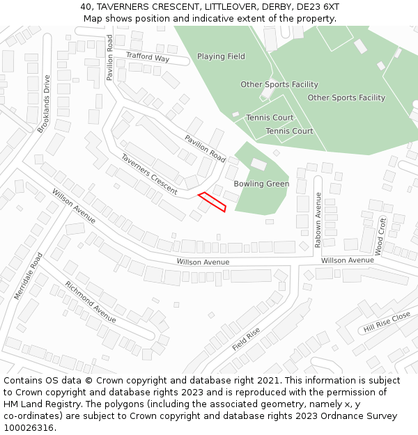 40, TAVERNERS CRESCENT, LITTLEOVER, DERBY, DE23 6XT: Location map and indicative extent of plot