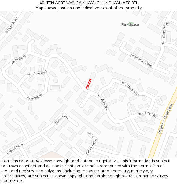 40, TEN ACRE WAY, RAINHAM, GILLINGHAM, ME8 8TL: Location map and indicative extent of plot