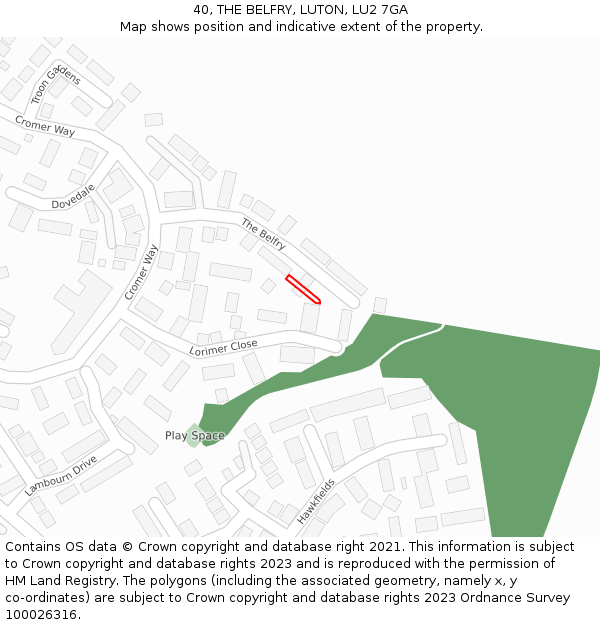 40, THE BELFRY, LUTON, LU2 7GA: Location map and indicative extent of plot
