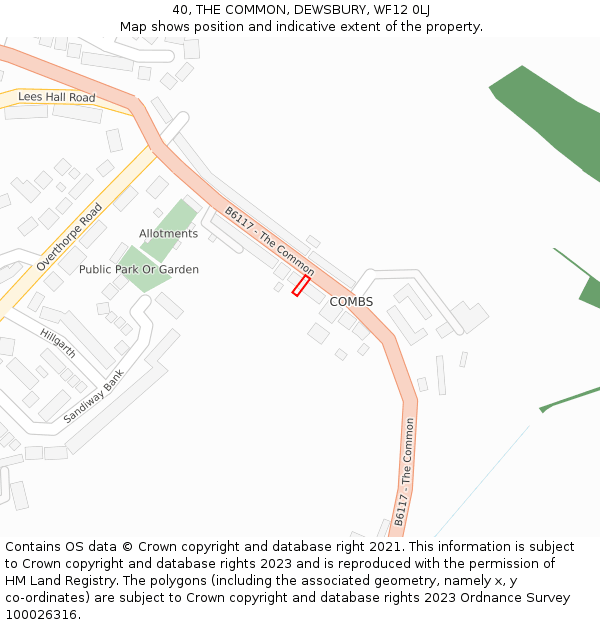 40, THE COMMON, DEWSBURY, WF12 0LJ: Location map and indicative extent of plot