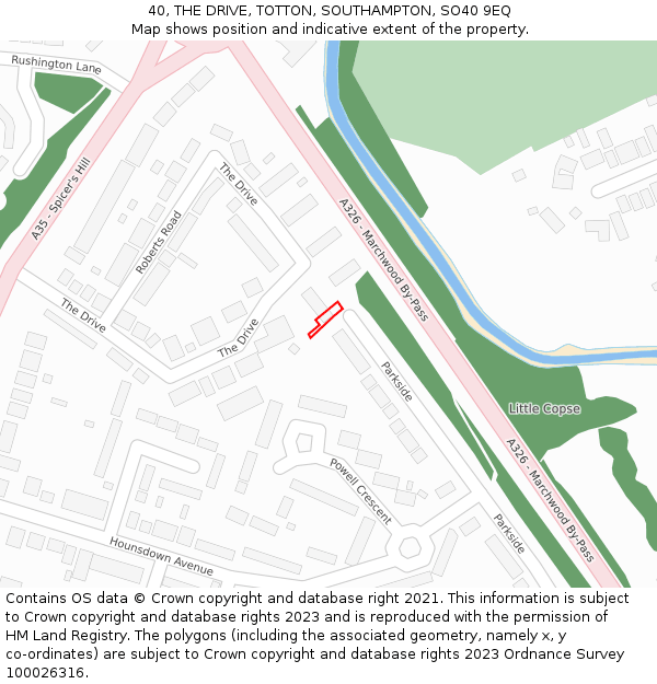 40, THE DRIVE, TOTTON, SOUTHAMPTON, SO40 9EQ: Location map and indicative extent of plot