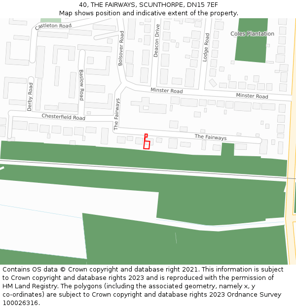 40, THE FAIRWAYS, SCUNTHORPE, DN15 7EF: Location map and indicative extent of plot