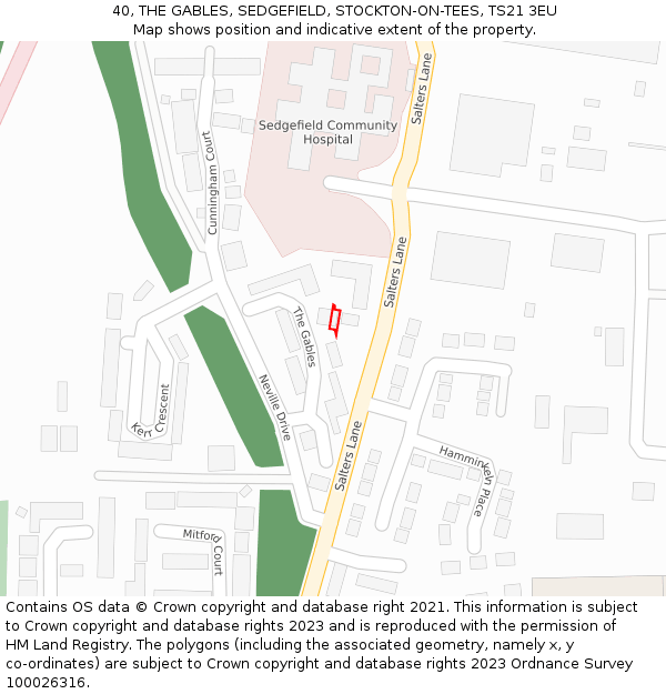 40, THE GABLES, SEDGEFIELD, STOCKTON-ON-TEES, TS21 3EU: Location map and indicative extent of plot