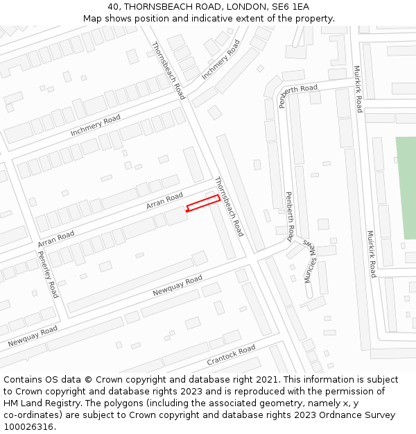 40, THORNSBEACH ROAD, LONDON, SE6 1EA: Location map and indicative extent of plot