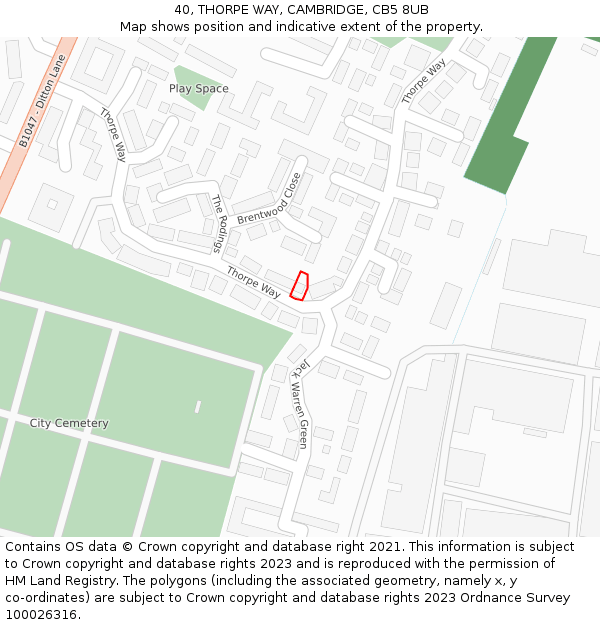 40, THORPE WAY, CAMBRIDGE, CB5 8UB: Location map and indicative extent of plot