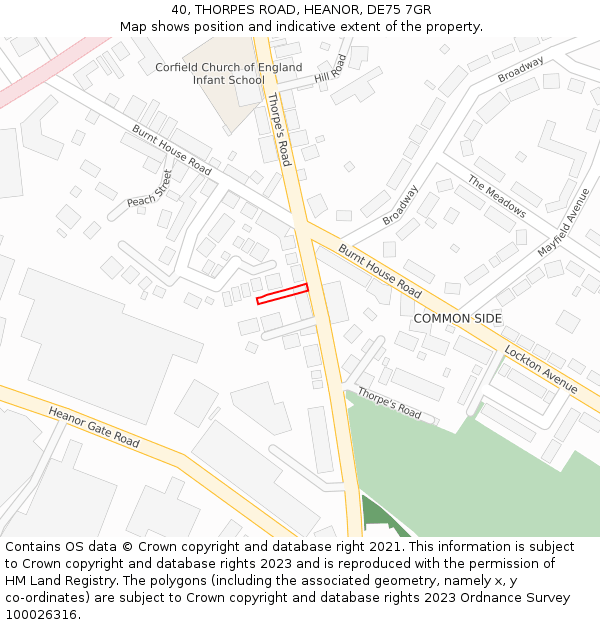 40, THORPES ROAD, HEANOR, DE75 7GR: Location map and indicative extent of plot