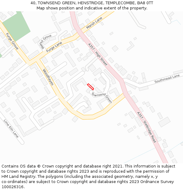 40, TOWNSEND GREEN, HENSTRIDGE, TEMPLECOMBE, BA8 0TT: Location map and indicative extent of plot
