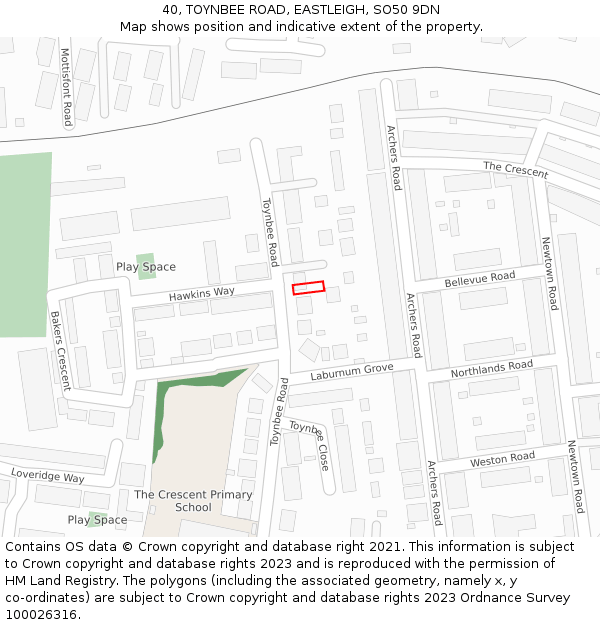 40, TOYNBEE ROAD, EASTLEIGH, SO50 9DN: Location map and indicative extent of plot