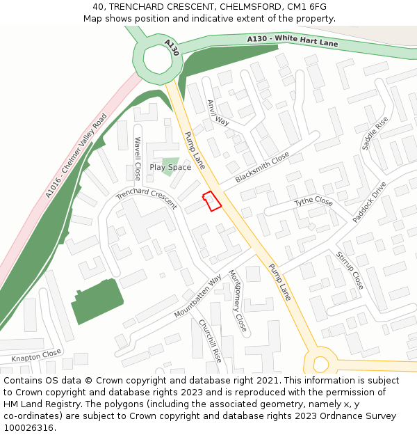 40, TRENCHARD CRESCENT, CHELMSFORD, CM1 6FG: Location map and indicative extent of plot
