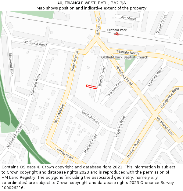40, TRIANGLE WEST, BATH, BA2 3JA: Location map and indicative extent of plot