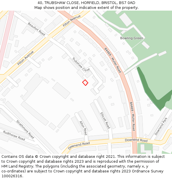 40, TRUBSHAW CLOSE, HORFIELD, BRISTOL, BS7 0AD: Location map and indicative extent of plot
