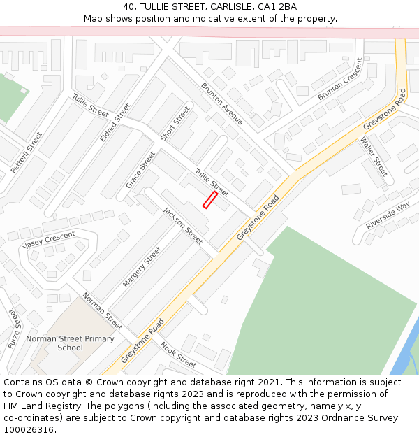 40, TULLIE STREET, CARLISLE, CA1 2BA: Location map and indicative extent of plot