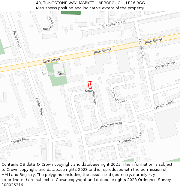 40, TUNGSTONE WAY, MARKET HARBOROUGH, LE16 9GG: Location map and indicative extent of plot