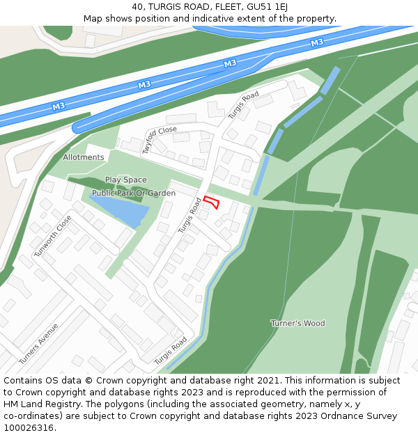 40, TURGIS ROAD, FLEET, GU51 1EJ: Location map and indicative extent of plot