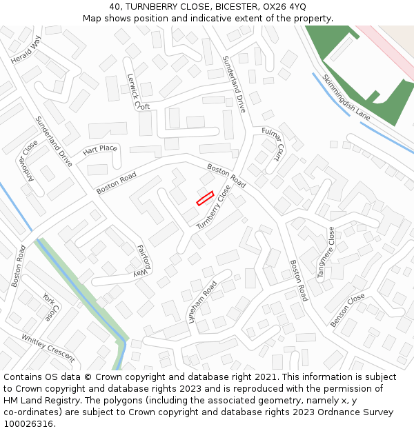 40, TURNBERRY CLOSE, BICESTER, OX26 4YQ: Location map and indicative extent of plot
