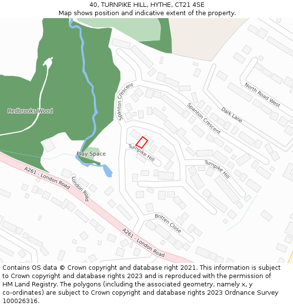 40, TURNPIKE HILL, HYTHE, CT21 4SE: Location map and indicative extent of plot