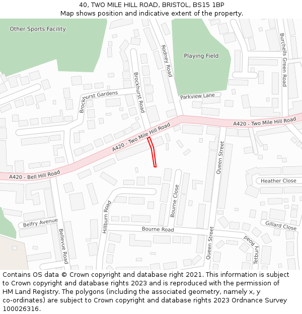 40, TWO MILE HILL ROAD, BRISTOL, BS15 1BP: Location map and indicative extent of plot