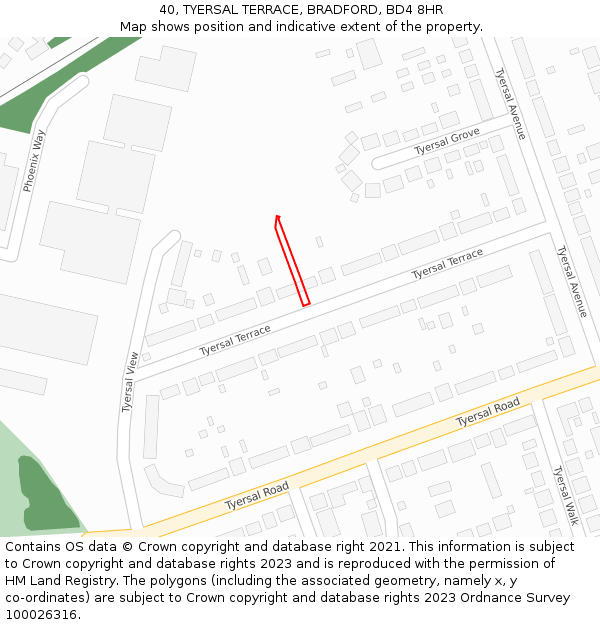40, TYERSAL TERRACE, BRADFORD, BD4 8HR: Location map and indicative extent of plot